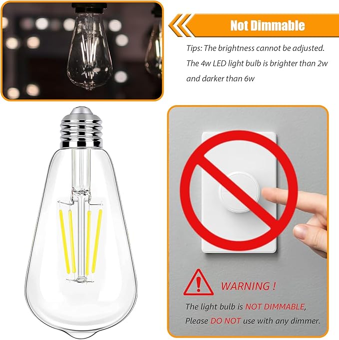 5000K Daylight LED Edison Bulbs 40W Equivalent, 4W ST19 LED Light Bulb, E26 Standard Base, 90 CRI, Non-Dimmable, 12 Pack