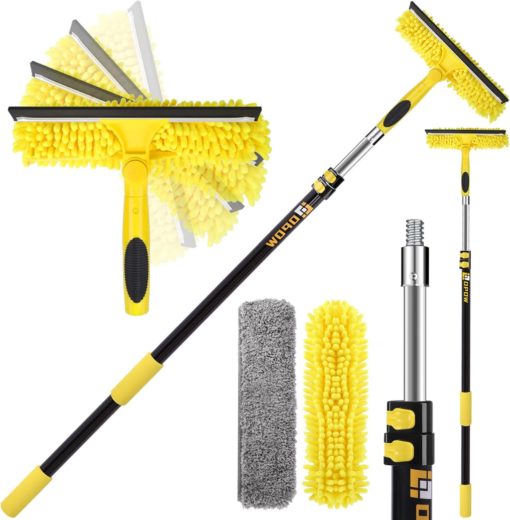 144'' Long Reach Window Squeegee with Telescoping Extension Pole,2 in 1 Shower Cleaning with Telescopic Pole,Extension Washing Tool with Rotatable Clean Head for Indoor/Outdoor High Window Glass