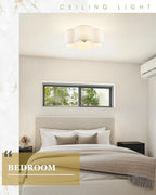 Gold Flush Mount Ceiling Light, 4-Light 14Inch Light Fixtures Ceiling Mount with Fabric Shade in Quatrefoil Shape, Brass Lighting for Nursery Hallway Bedroom Kitchen, AD-22007-4C-GD