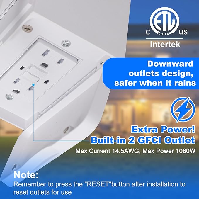 Porch Light with GFCI Outlet Dusk to Dawn Motion Sensor Outdoor Light 3 Light Modes Exterior Light Fixture Waterproof Outside Wall Light for House Patio Garage（White）