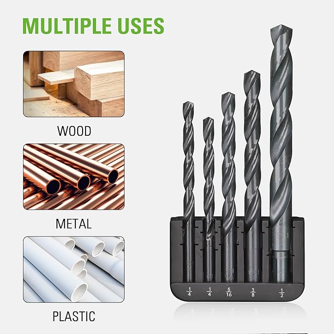 Greenworks 21 Pcs Black Oxide Drilling Bit Set,135 Degree Split Point, Black Oxide Coated, For Plastic, Wood and Metal