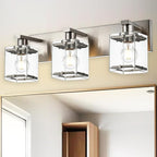 3-Lights Bathroom Wall Light Fixtures E26 Bulb Base, Brushed Nickel Vanity Lighting Fixtures Over Mirror with Clear Glass Shades for Living Room Hallway Kitchen