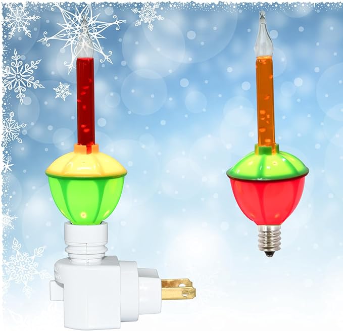 Christmas Bubble Night Lights Plug into Wall, 1 Multicolor Bubble Christmas Night Light + 1 Replacement Bubble Light Bulb, 5w Incandescent Bulb 120v Fits C7/ E12 Candelabra Base Swivel Plug-in Base