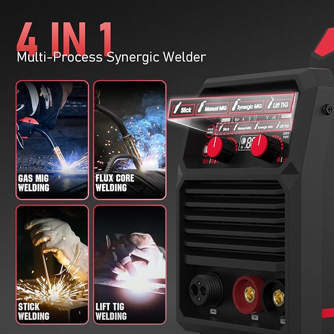YESWELDER MIG-140DS PRO MIG Welder, 140Amp 110/220V Dual Voltage, 4 in 1 Gas MIG/Flux Core MIG/Lift TIG/Stick Multiprocess MIG Welding Machine
