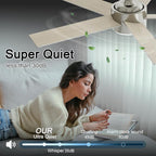 52 Inch Brushed Nickel Ceiling Fans with Lights,Ceiling Fan with Remote Control,Reversible DC Motor,3 CCT 6-Speed,Noiseless Ceiling Fan for Bedroom,Living Room,Dining Room,ETL Listed