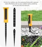 CCCEI Outdoor Power Strip Weatherproof with Stake, Waterproof Extension Cord with Multiple Outlets, Christmas Exterior Garden Decor, Yard, Camping, 4 Plugs, Surge Protector 6FT, Yellow.