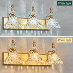 Vintage Bathroom Vanity Light, 3-Light Brass Vanity Lighting Fixture with Flower Glass Shade, Bathroom Lighting Fixtures Over Mirror