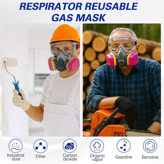 6200 Half Face Respirator Mask with Filters, Gas Mask Ideal for Painting, Woodworking, Sanding, Spraying