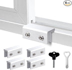 Window Locks 4 Sets Sliding Window Lock with Key for Vertical Horizontal Sliding Windows Doors Adjustable Aluminum Window Stop for Up and Down Home,Bedroom,Office(Silver Large)
