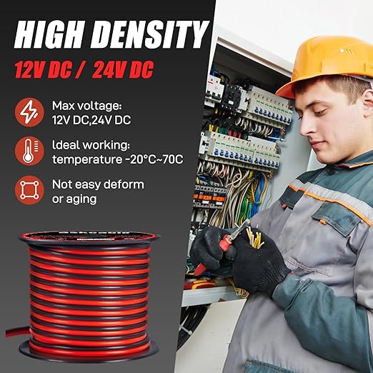 18Gauge 50FT Electrical Wire Cable Flexible Wire Extension Cord 18AWG Copper Clad Aluminum Copper Wire 2 Conductors Red Black Parallel Wire line Hookup LED Lighting Strips 12V/24V DC Cable