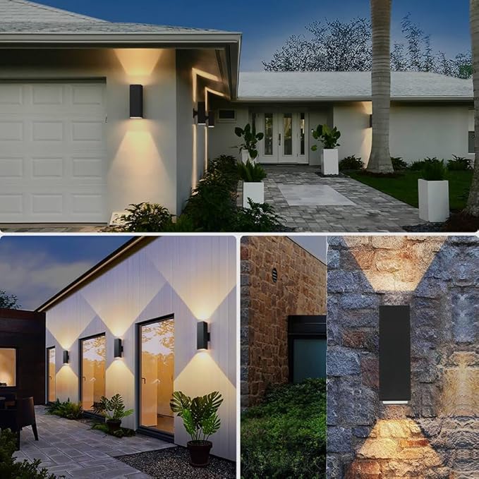 SHIMR Dusk to Dawn Outdoor Lighting 2 Pack, Modern Exterior Lighting Fixtures Wall Mount with E26 Base, Aluminum Anti-Rust Outdoor Sconce Lights Up and Down Outside Lights for House Porch Garage