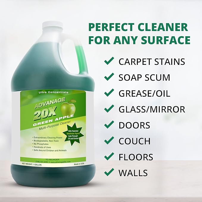 All Purpose Cleaner Concentrate - Advanage 20X The Wonder Cleaner Green Apple for All Surfaces Around Bathroom, Kitchen, Oil and Grease, Multi Purpose Cleaner for Household Cleaning Solution, 128 FlOz