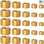 25 Pcs Brass Pipe Plug Fitting, 5 Sizes 1/8" 1/4" 3/8" 1/2" 3/4" NPT Male Internal Hex Thread Socket Pipe Plug Fitting Assortment Kit