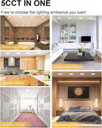 ZYC 8 Inch Recessed Lighting - 18W 1802LM Black Recessed Lighting,Dimmable 5CCT 2700K/3000K/3500K/4000K/5000K Selectable,IC Rated,Ultra-Thin Dimmable Canless Wafer Downlight Pack of 6 White.