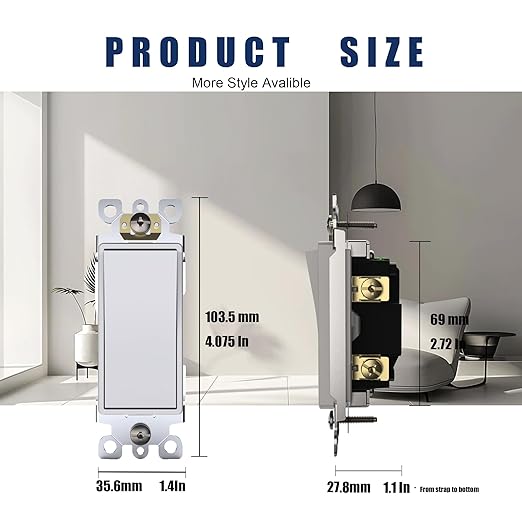 ThunderWay Single Pole Light Switch, Rocker Wall Light Switch, 15A 120/277V, Decorator On/Off Rocker Paddle Interrupter, UL Listed, White, 10 Pack
