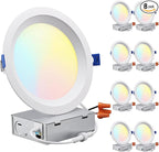 TORCHSTAR 8-Pack 5CCT 6 Inch Slim LED Recessed Lighting with Junction Box, Anti-Glare Baffle Trim, CRI90 Dimmable Aluminum Ceiling Downlight, Air Tight & IC Rated, 2700K3000K3500K4000K5000K Selectable