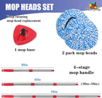 2 Pack Spin Mop Replace Head Compatible for Oceda EasyWring 1 Tank Triangle System, Microfiber Replacement Head Refills for 5.9inch Core, Included Base and 30-58in Handle