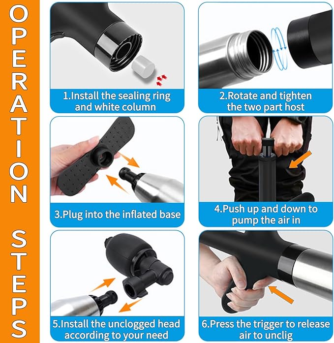 Toilet Plungers for Bathroom, Air Toilet Plunger Drain Blaster with Real-Time Barometer, High Pressure Toilet Plunger Heavy Duty for Bathroom,Kitchen Sink,Floor Drain,Toilet Clogged