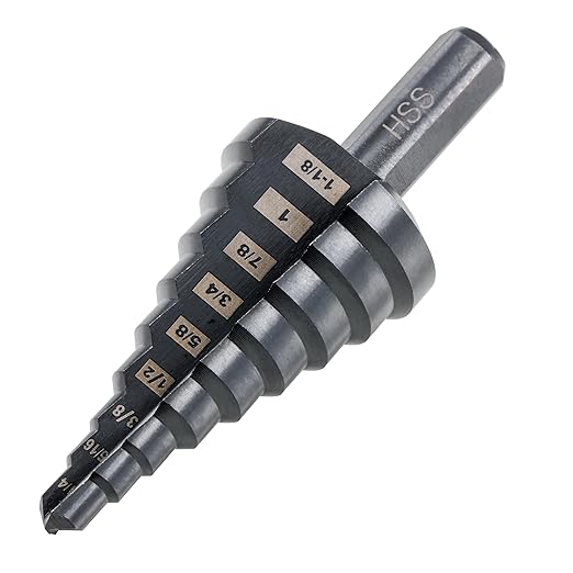 HSS 1/4-1-1/8 Inch High Speed Steel Step Drill bits, Doubles Flutes Unbit for Hole Drilling in Iron, Copper, Aluminum, Wood, Plastic