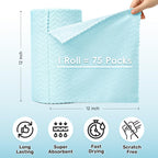 Microfiber Cleaning Cloths Roll, 75 Pack Tear Away Microfiber Towels Roll, 12" x 12" Lint Free Rags, Reusable Cleaning Cloths, Washable, Scratch Free,Ultra Absorbent Dish Rags(Blue Ripple)