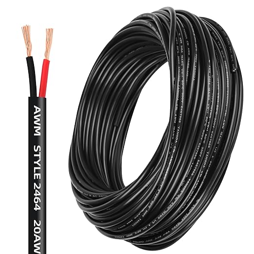 Lesnlok 20 Gauge Wire 2 Conductor, 20 AWG Electrical Wire Stranded PVC Cord Oxygen-Free Copper Cable, 300FT Tinned Copper Hookup Wire Cord for LED Lamp Lighting Strips Automotive Black
