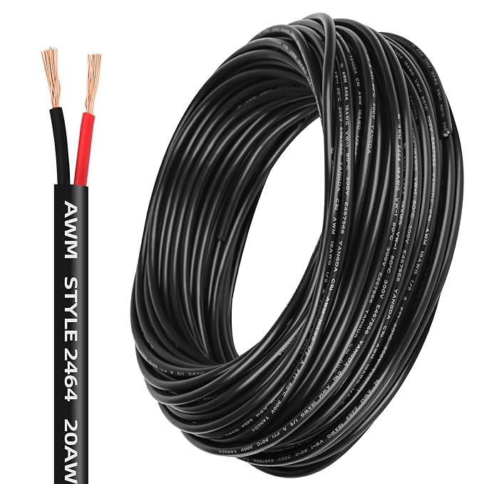 Lesnlok 20 Gauge Wire 2 Conductor,20 AWG Electrical Wire Stranded PVC Cord Oxygen-Free Copper Cable,100 FT Tinned Copper Hookup Wire Cord for LED Lamp Lighting Strips Automotive Black