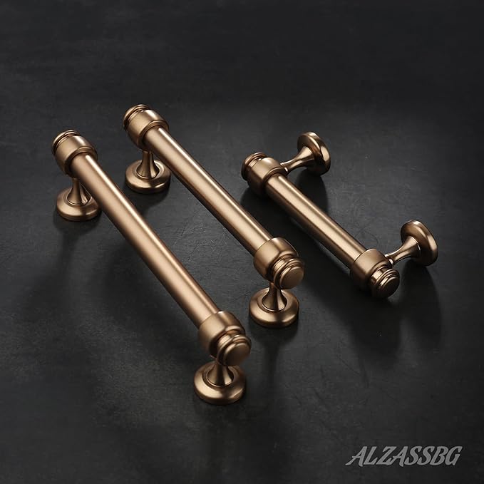 Alzassbg 5 Pack Champagne Bronze Cabinet Pulls, 10 Inch(254mm) Hole Centers Cabinet Handles Kitchen Hardware Straight Bar for Cabinets and Drawer AL3082BRG
