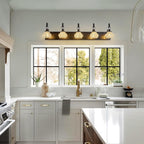 Modern Crystal Bathroom Vanity Light Black Vintage Bathroom Light Fixtures 5-Lights Glass Crystal Vanity Lights