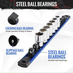 Magnetic Socket Organizer, 1-Piece Heavty Duty Aluminum Socket Holder, Socket Rail for Tool Box, Premium Quality 360° Swivel Socket Rack with 12 Clips for 1/2-Inch(Blue)