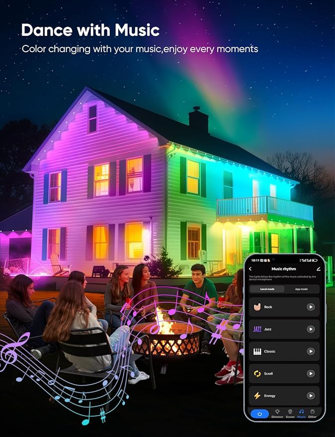 APPECK Permanent Outdoor Lights 50ft,RGBW Eaves Light with 36 LED Lights,111+ Scenes Modes Outdoor Lighting, Waterproof Permanent Light for Daily Holiday Halloween Decorations, Works with Alexa,White