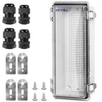 Waterproof Outdoor Project ABS Plastic Junction Box IP67 Weatherproof Dustproof Enclosure with Hinged Cover, Mounting Plate,Wall Brackets for Power Project (Clear,10.2"x4.3"x3.0")