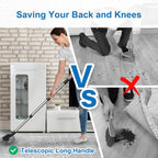 ITTAR Scrub Brush with Long Handle, 10" Wide Stiff Bristles Deck Brush, Heavy-Duty Floor Cleaning Brush, 2-in-1 Scrubber Squeegee Broom for Cleaning Patio, Pool, Kitchen, Garage, Bathroom Floor-Black