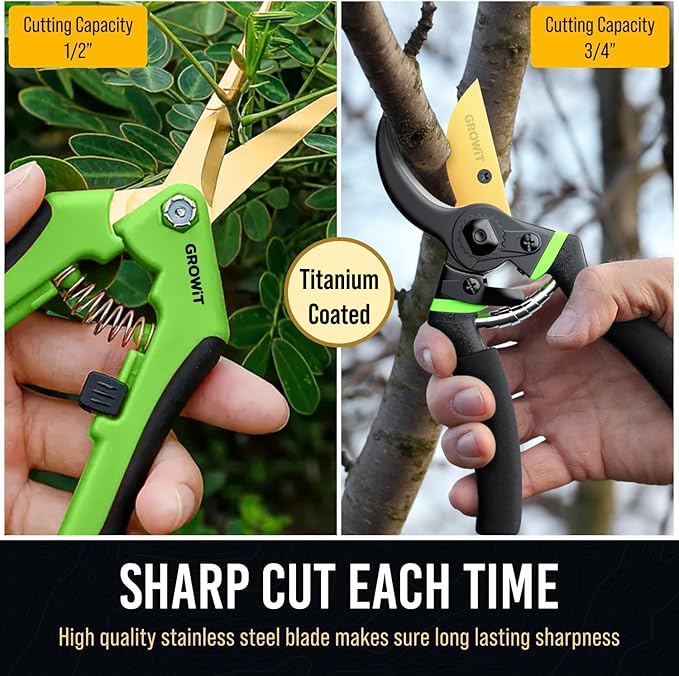 8.5" Professional Bypass Pruning Shears & Gardening Scissors Set - Super Sharp Premium Garden Shears | Pruning Shears For Gardening, Garden Hedge Clippers Handheld Pruners - Garden Scissors