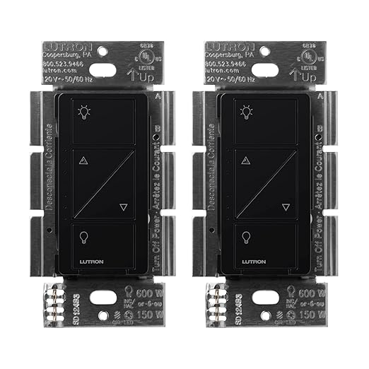 Lutron Caseta Original Smart Dimmer Switch (Lutron Smart Hub Required), for LED Lights, 150 Watt, Single-Pole/3-Way, No Neutral Required, PD-6WCL-BL-2-Pack, Black