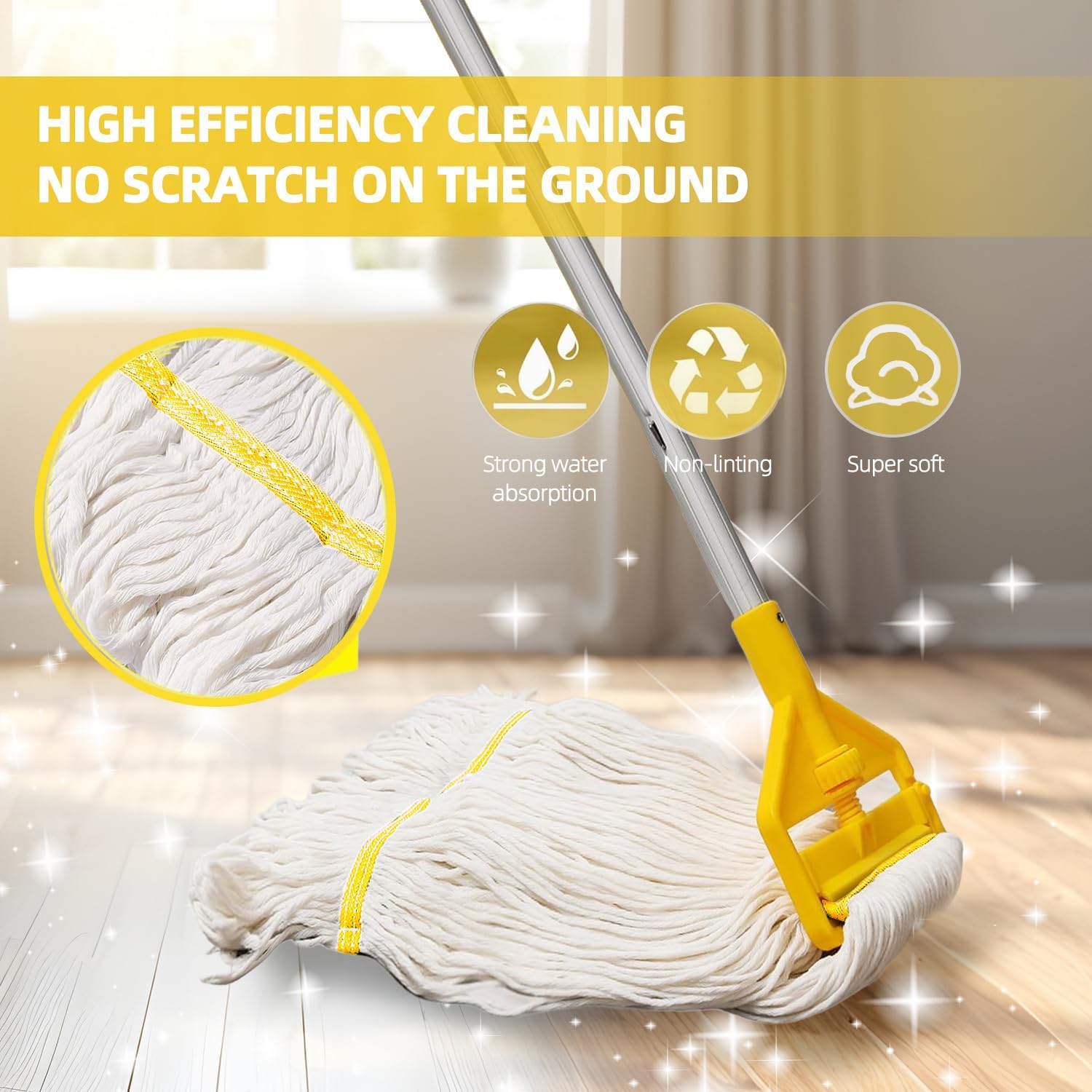 Industrial Heavy Duty Cotton Mop with Two Loop-End String Wet Mop Head,59" Long Handle Looped-End String Wet Cotton Mops for Floor Cleaning