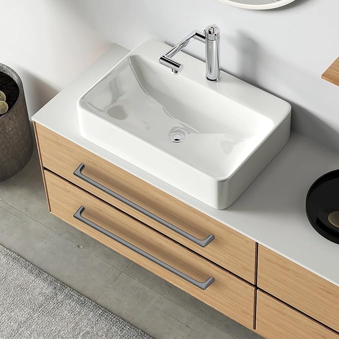 10 Pack 10 Inch(254mm) Hole Center Modern Matte Dark Gunmetal Gray Cabinet Pull Handle Timeless Vanity Drawer Pull Handle Classic Cabinet Hardware for Kitchen Bathroom, Screws Included, Gray(10x10)