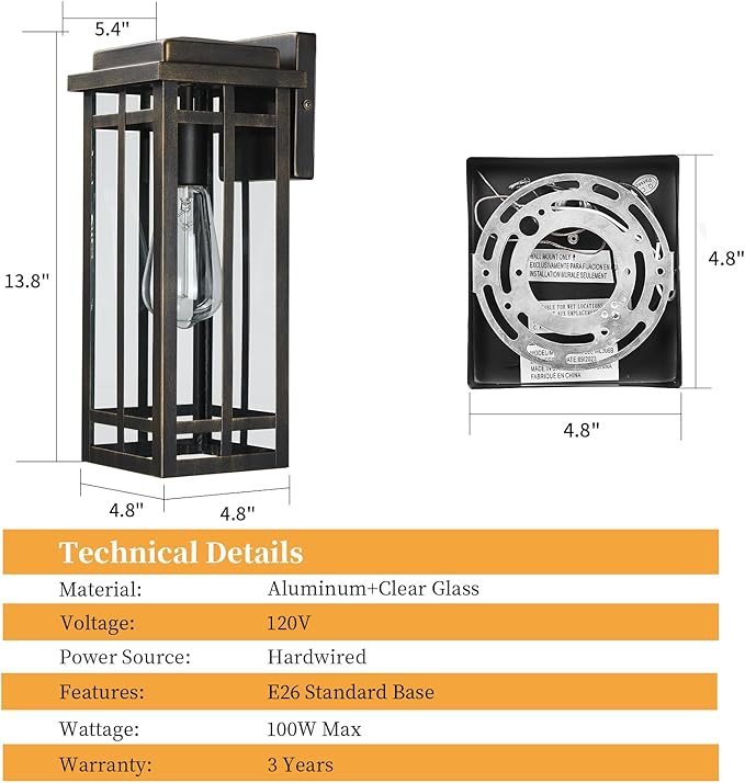 13.8'' Outdoor Wall Light Fixtures 2 Packs, Porch Lights Outdoor Lighting for House, Exterior Lighting Fixtures Wall Lantern, Waterproof Modern Outside Sconce for Garage, Oil-Rubbed Bronze (No sensor)