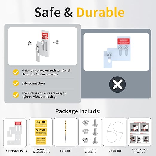 Generator Interlock Kit Compatible with Square D QO or Homeline 100 or 125 Amp Panels, Interlock Kit with 3/4 to 7/8 Inches Spacing Between Main and Generator Breaker