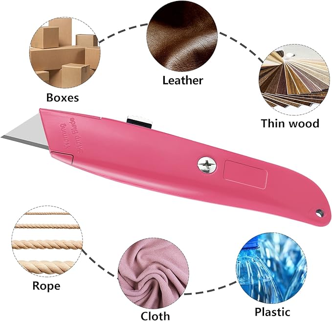 DIYSELF Utility Knife, 20 Pack Heavy Duty Box Cutter Retractable, Box Cutter Knife, Box Opener, Cardboard Cutter, Utility Knives for Garage, Home and Office, Box Cutters for Daily Use (Pink)