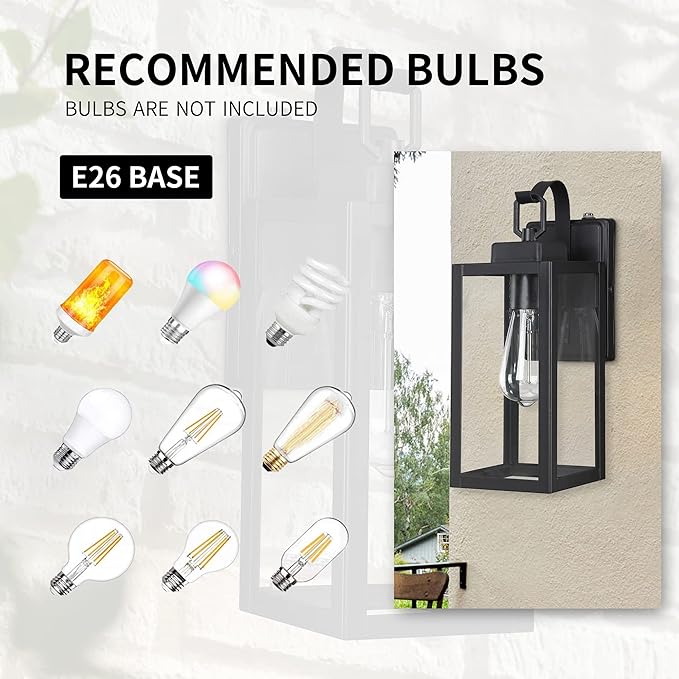 Pia Ricco Outdoor Wall Lights, Dusk to Dawn Matte Black Exterior Light Fixture with Clear Glass Shade, Photocell Sensor Front Porch Lighting, Modern Sconce Lantern for House, Garage, Patio, ETL Listed