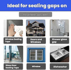 Window Weather Sealing Tape 2 Inch x 33 FT Weather Stripping Residue-Free Clear Window Draft Isolation Sealing Film Caulk Tape for Doors and Shower Glass Gaps Bathroom