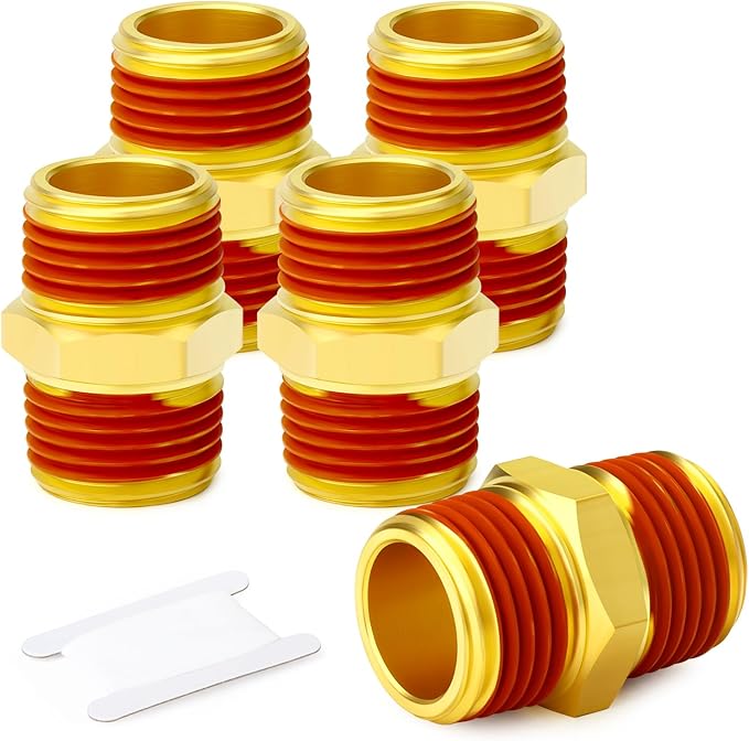 GASHER 1PCS Brass Pipe Fitting, Hex Nipple, 1" Male Pipe x 1" Male Pipe With Sealant