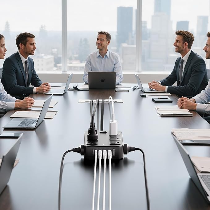 Flat Plug Power Strip Surge Protector 5 Ft Extension Cord with 12 AC Outlets 6 USB Ports 3 Side Multi Plug Outlet Extender Home Office Kitchen Dorm Room Wall Desk Charging Station ETL Listed