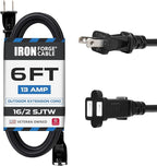 Iron Forge Cable 6 ft Black Extension Cord, 16/2, 6 Foot Extension Cord with 2 Prong Polarized Plug, Weatherproof - Great for Outdoor & Indoor Use