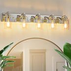 5-Light Bathroom Light Fixtures Modern Chrome Vanity Lights for Bathroom Lighting Fixtures Over Mirror with Clear Glass Shade for Cabinet Mirror Bedroom Hallway