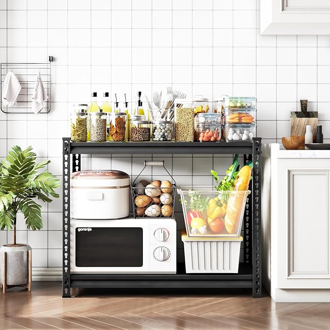 40" W Garage Shelving Heavy Duty, 900 Lbs Loads Garage Storage Shelves Heavy Duty, 2-Tier Metal Shelving Units and Storage for Basement, Retiple Tanks,40" Wx18 Dx36 H, Black