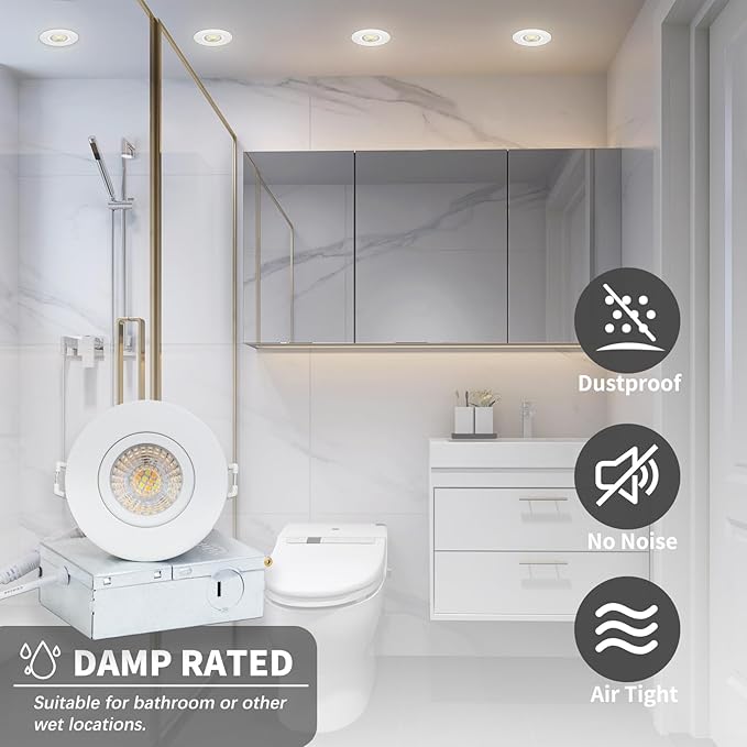 3 Inch Recessed Lighting 6 Pack, Ajustable Eyeball recessed Light with Junction Box,5 Color Selectable,Airtight,5W 550LM,Dimmable,White