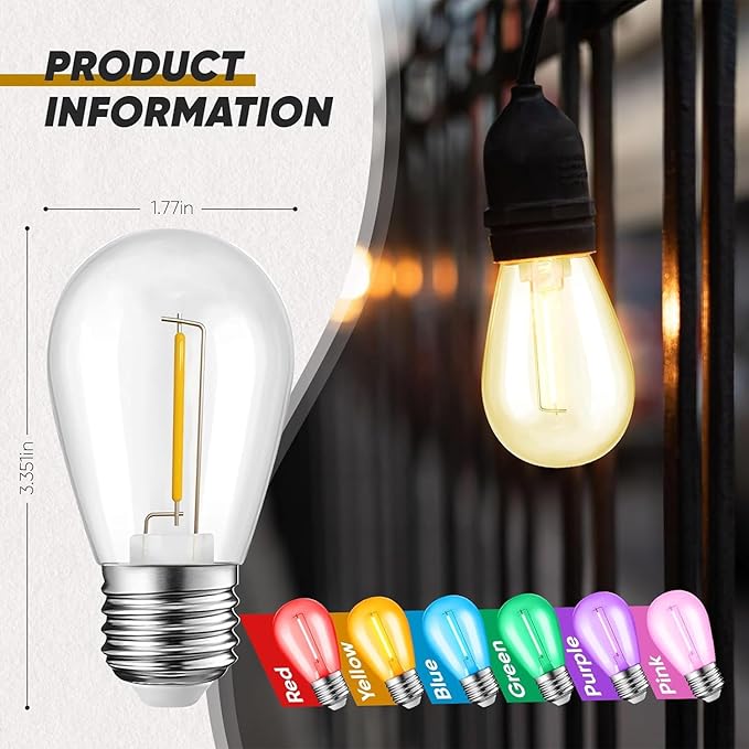 30-Pack Red Green String Light Bulbs, S14 LED Replacement Bulbs for Outdoor String Lights, Patio Light Bulbs, 1W E26 Base for Christmas Halloween,Holiday Lighting,Home Decor (Red + Green)