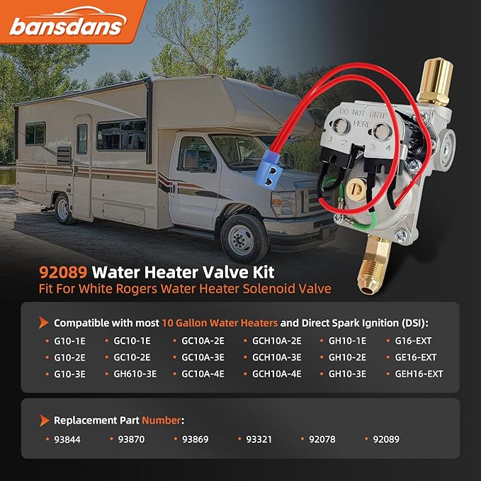 92089 RV Water Heater Gas Valve, 93844 Gas Valve Fits for Atwood 10 Gal Heaters Water Heater Parts Replacement (G10 / GC10 / GCH10 / GH10 / G16EXT / GE16EXT), OE #93870, 93869, 93321