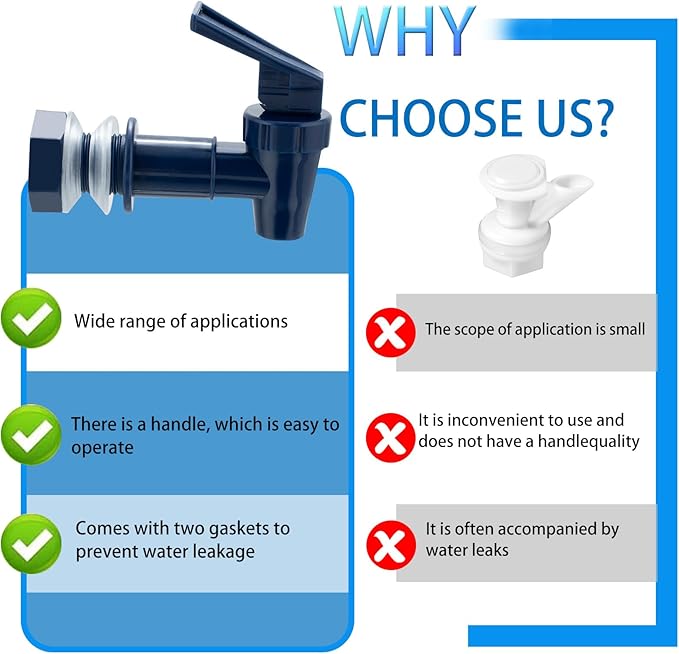 Replacement Cooler Faucet Water Bottle Jug, BPA-Free Plastic Spigot Spout Water Beverage Lever Pour Dispenser Valve, Crock Tap (2 Blue)